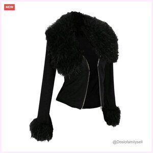 Faux Fur Jacket Zip Up Long Sleeve Gothic Coat Outerwear Fall